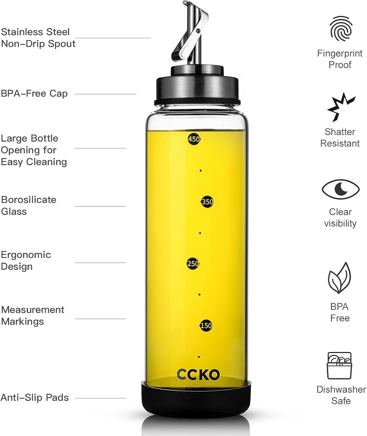 Glass Olive Oil Dispenser Bottle Shatterproof and Leakproof with Stainless Steel Spouts High Temperature Resistant 17oz Cooking Oil and Vinegar Cruet Dispenser