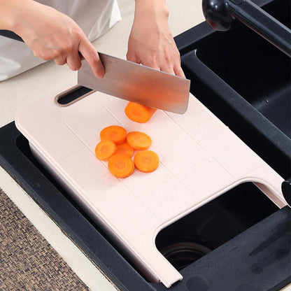 Multifunctional Over the Sink Cutting Board with Strainer Basket, Kitchen Prep Station for Vegetable Fruit Meat, Space Saving Chopping Block for RV Camping and Home Kitchen (White)