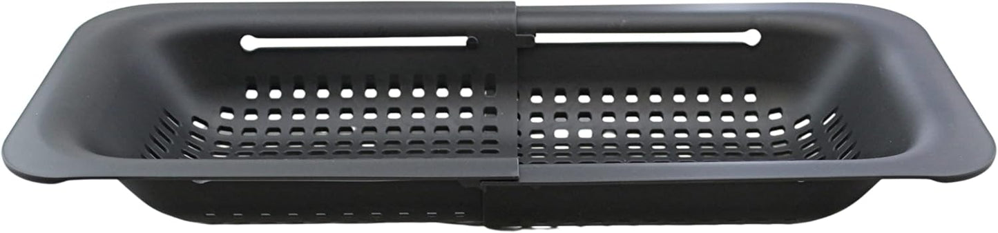Over-the-Sink Expandable Colander – BPA-Free Collapsible Plastic Strainer for Fruits, Vegetables, Pasta & Dishes – 14.25" to 19.5" Adjustable Sink Basket – Black