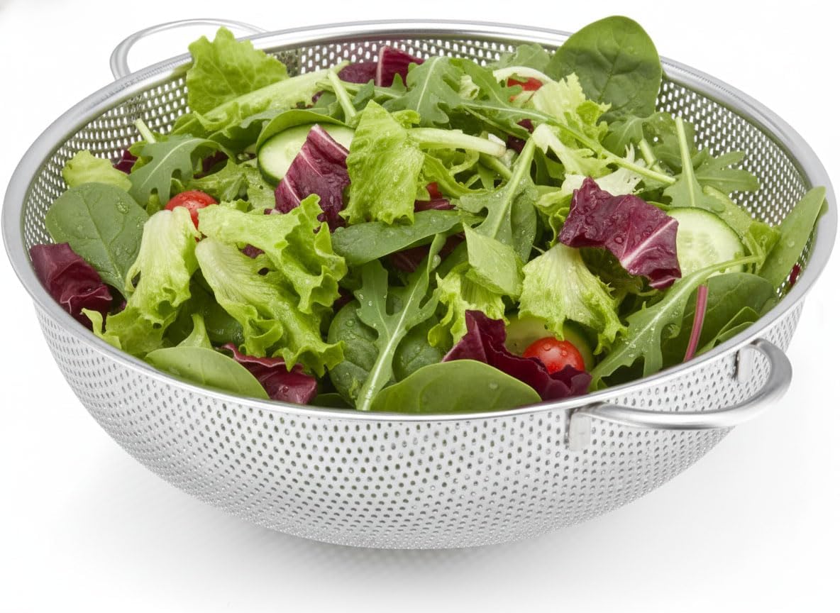 5-Quart Colander for Kitchen, Stainless Steel Colander with Base, Pasta Strainer with Handle, Food Strainer for Spaghetti, Vegetables, Fruit