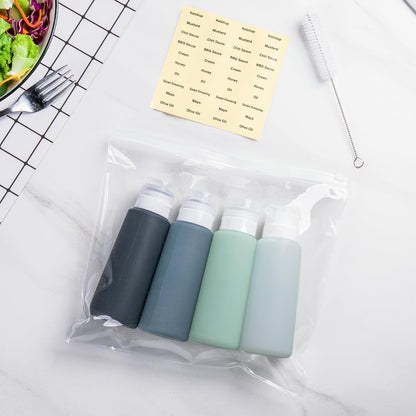 MICEBAY Condiment Squeeze Bottles for Sauces, 2-oz Mini Silicone Salad Dressing Container to Go with Reusable Sandwich Bag, Leakproof Ketchup Bottle for Bento Lunch Box, 4 Pack, Candies
