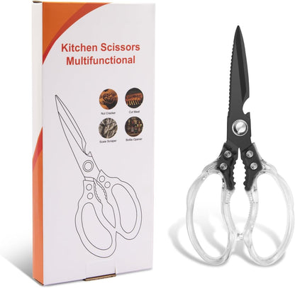 CGBE Kitchen Scissors, Multi-Purpose Kitchen Shears, Heavy Duty Dishwasher Safe Food Scissors for Chicken, Poultry, Fish, Meat & Herbs with Non-Slip Grips - Sliver