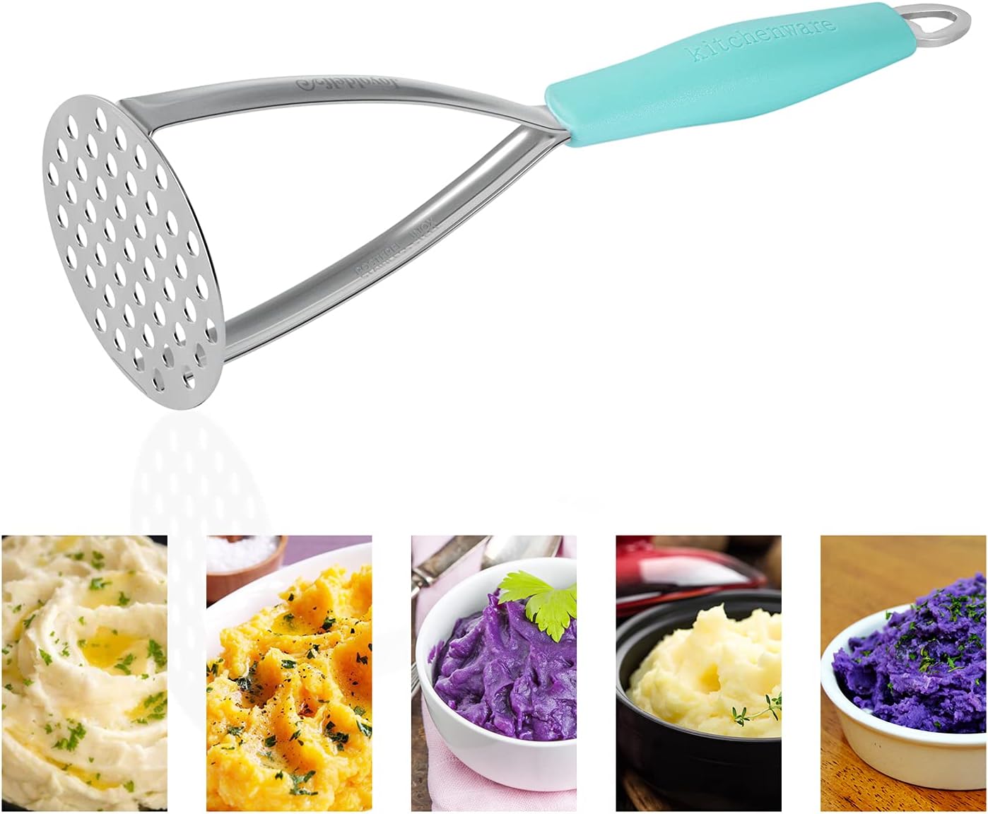 Joyoldelf Heavy Duty Stainless Steel Potato Masher with Potato Peelers, Masher Kitchen Tool & Food Masher/Potato Smasher with Silicone Handle, Perfect for Bean, Vegetable, Fruits, Avocado, Meat