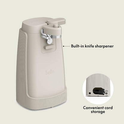 bella Electric Can Opener and Knife Sharpener, Removable Cutting Lever, Cord Storage, Stainless Steel Blade, Sage