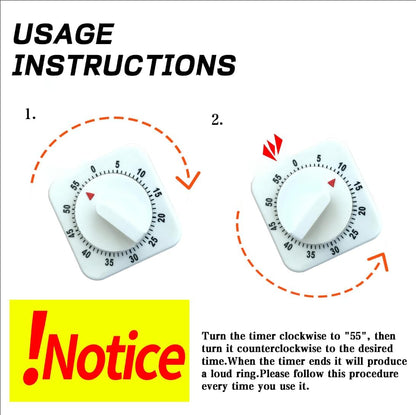 Square 60 Minute Mechanical Kitchen Timer Loud Alarm No Batteries Ideal for Cooking Baking and Kitchen Management Black