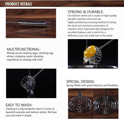Whisk, Stainless Steel Spring Whisk, Balloon Whisk Egg Beater for Blending, Whisking, Beating, or Stirring
