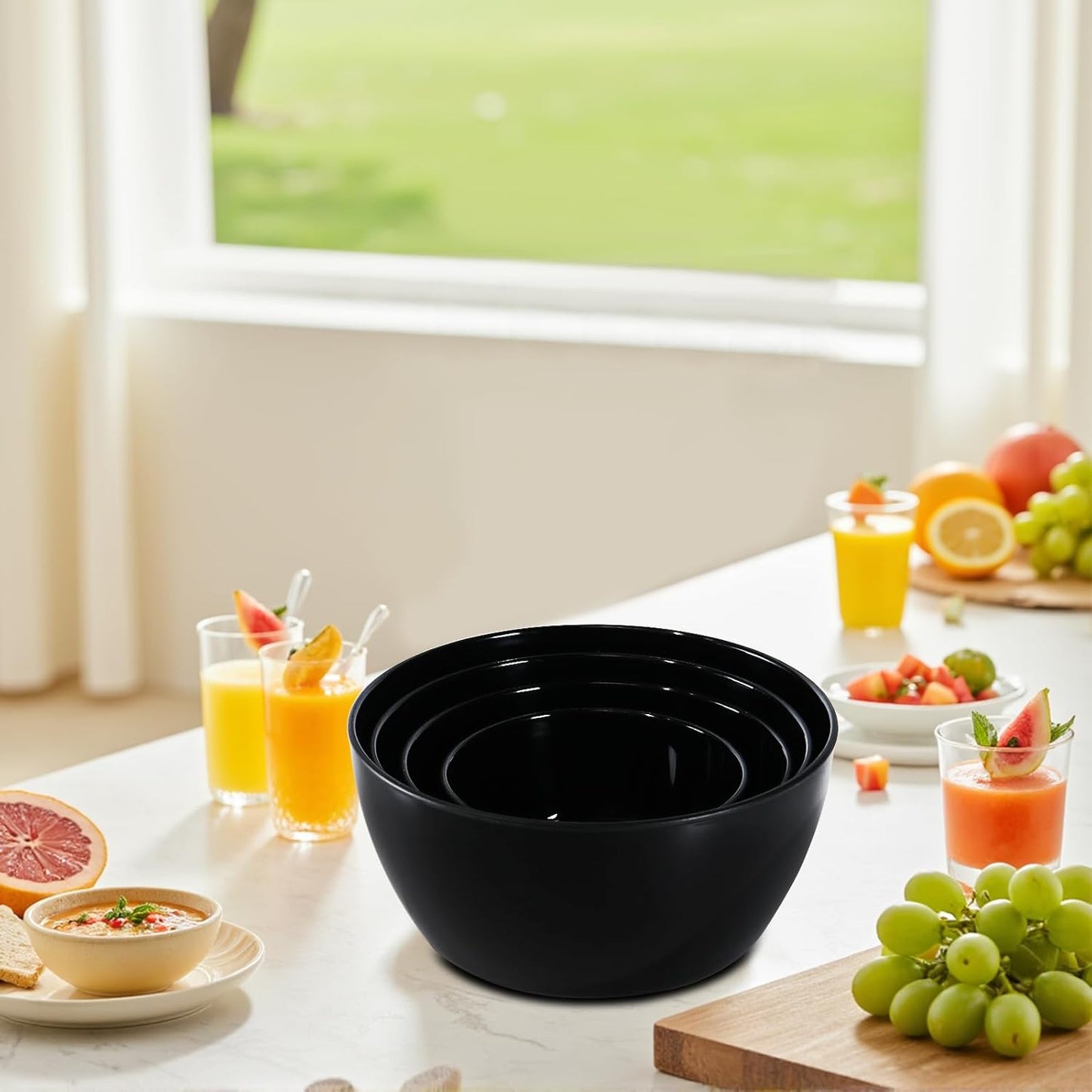 4-Piece Classic Plastic Prep Bowls with Lids, Nesting Plastic Small Mixing Bowl Set for Mixing, Baking, Prepping, Cooking and Serving Food, Microwave and Dishwasher Safe