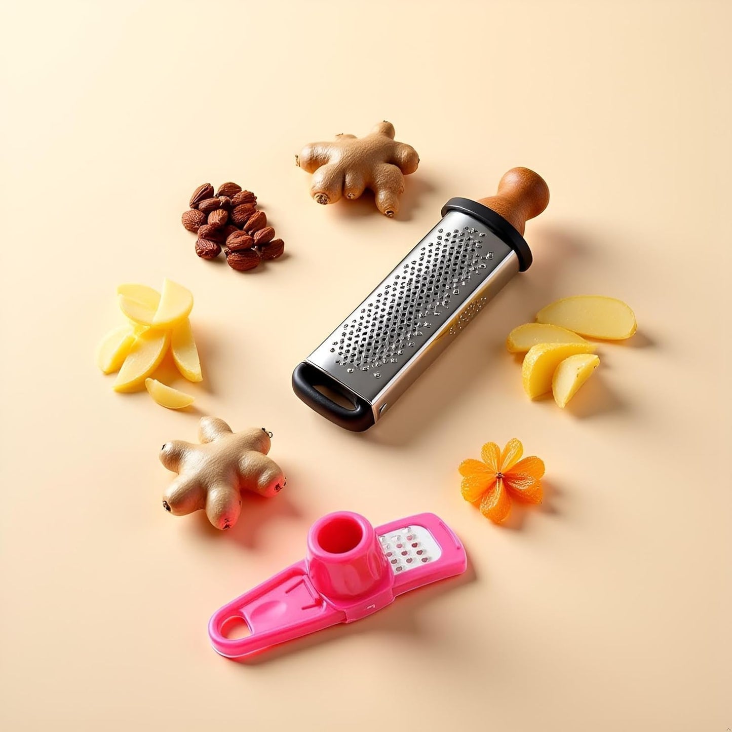 2Pcs Rose Red Multifunction Ginger Grater Tool Mini Grater Nutmeg Grinder Garlic Grater, Kitchen Manual Fruit Vegetable Nuts Chopper Grinder Tools
