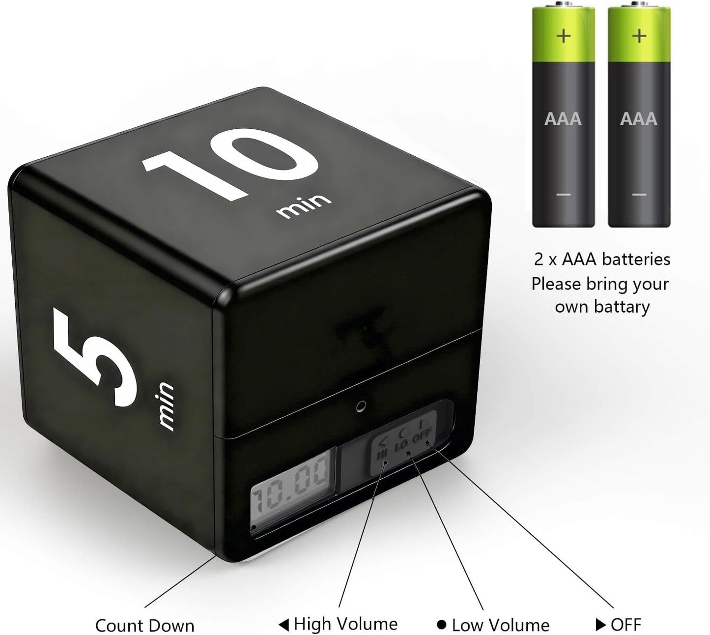 Cube Timer Black,Pretmess Gravity Flip Kitchen Timer for Time Management and Countdown Settings 1-3-5-10 Minutes