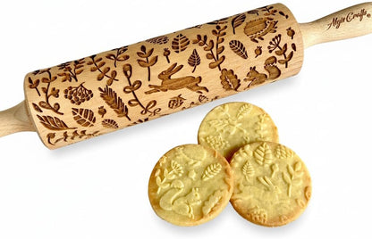 FLOWERING VINE Embossing Rolling Pin. Laser Engraved Dough Roller with Climbing Flowers Pattern for Embossed Cookies or Pottery by Algis Crafts