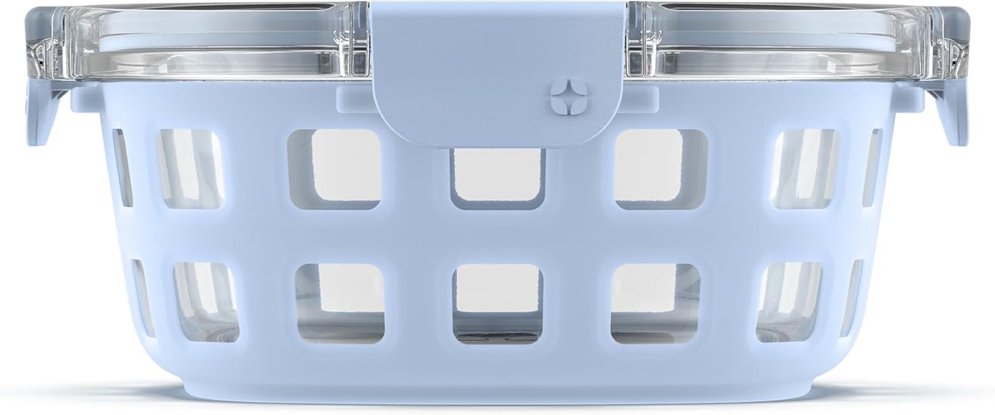 Ello DuraGlass Food Storage Glass Lunch Bowl - Meal Prep Container with Silicone Sleeve and Airtight Lid, 5 Cup, Yucca