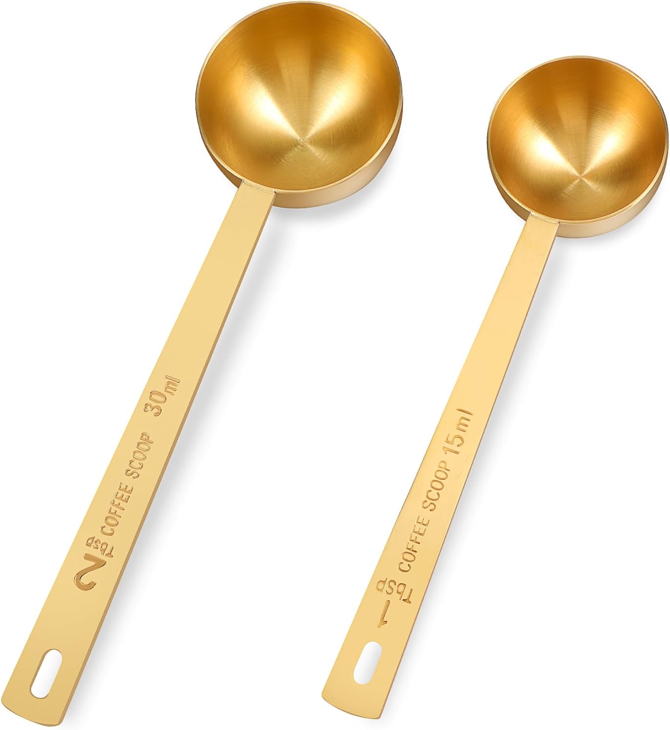 2 PCS Gold Measuring Spoons, 15 Ml and 30 Ml Stainless Steel Coffee Spoons Set Coffee Scoop for Ground Coffees, Long Handle Tablespoon Measuring Spoon for Milk Sugar Protein Brewin Gold Tea Spoon