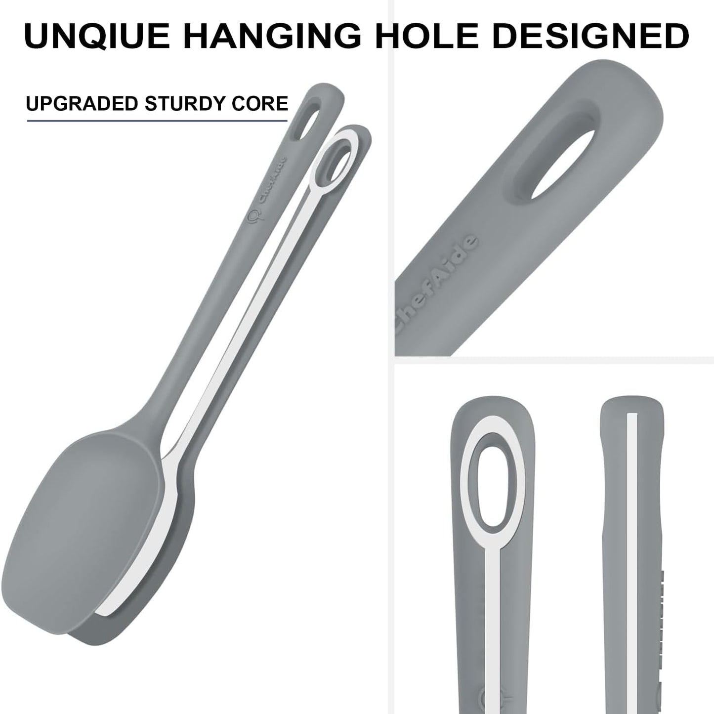 ChefAide 5 Pieces Silicone Spatula Set, Food Grade Rubber Spatula, Upgrade Strong Handle with Ergonomic Grip, Heat Resistant Up to 600°F for Nonstick Cookware, Cooking
