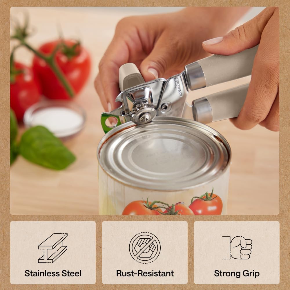 GORILLA GRIP Heavy Duty Stainless Steel Smooth Edge Manual Can Opener and Bottle Openers, US Designed, Soft Comfortable Handle, Oversized Handheld Turn Knob, Multifunctional Kitchen Tool, Black