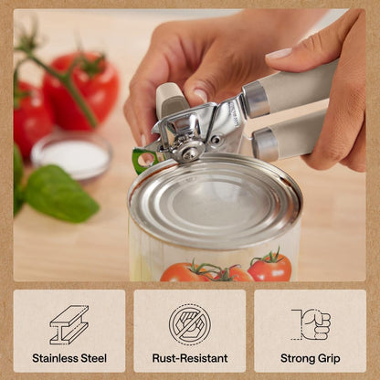 GORILLA GRIP Heavy Duty Stainless Steel Smooth Edge Manual Can Opener and Bottle Openers, US Designed, Soft Comfortable Handle, Oversized Handheld Turn Knob, Multifunctional Kitchen Tool, Black