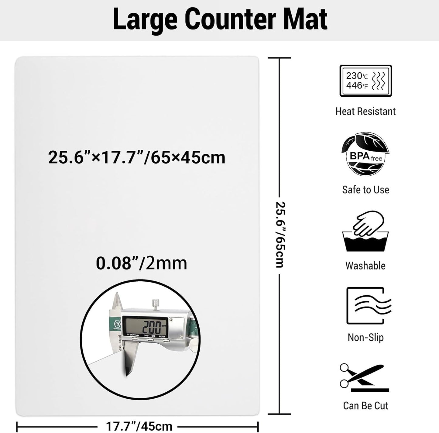 Ewen 35.6x23.5in 2mm Silicone Mats for Kitchen Counter, Thick Heat Resistant Silicone Mat, Extra Large Non-Stick Pastry Mat Glass Top Stove Cover Countertop Protector for Baking Coffee Bar Translucent