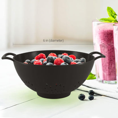 Meadow Lane 6-inch Small Colander, BPA-Free, Dishwasher Safe, Double Handles, Compact Food Strainer for Berries, Veggies and Pasta, 3-Cup Capacity, Smooth White