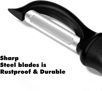 Rainspire Vegetable Peeler Potato Peelers for Kitchen, Sharp Stainless Steel Blades Veggie, Comfortable Handle Fruit Peeler, Carrot Peeler Apple Peeler Dishwasher Safe, Black, 2-Pack