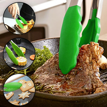 Mini Silicone Serving Tongs Set of 3, Small Kitchen Tongs (7 inch) with Silicone Tips and Stainless Steel Handle, Cooking Tongs for Salads, Pasta, Steaks, Vegetables