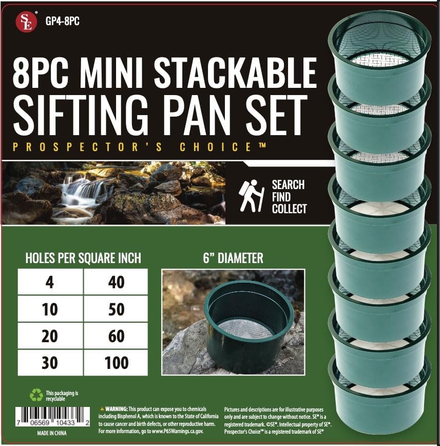 SE 5.5 Inch Mini Stackable Classifier Gold Prospecting Pan - 50 Holes/Square Inch Stainless Steel Mesh Sifting Pan, Green