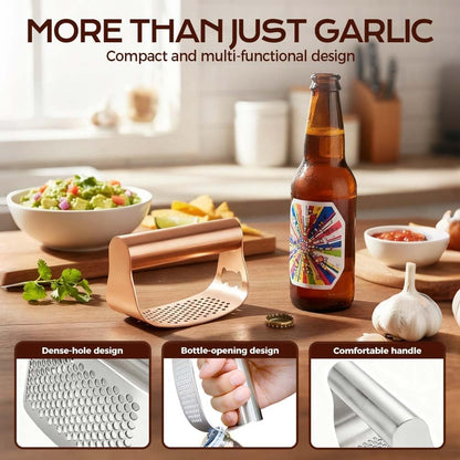 Stainless Steel Garlic Presser, 2026 New Garlic Press Rocker Heavy Duty Garlic Mincer, Portable Manual Press Tool Garlic Chopper for Smash Garlic Kitchen Tools (Rose Gold)