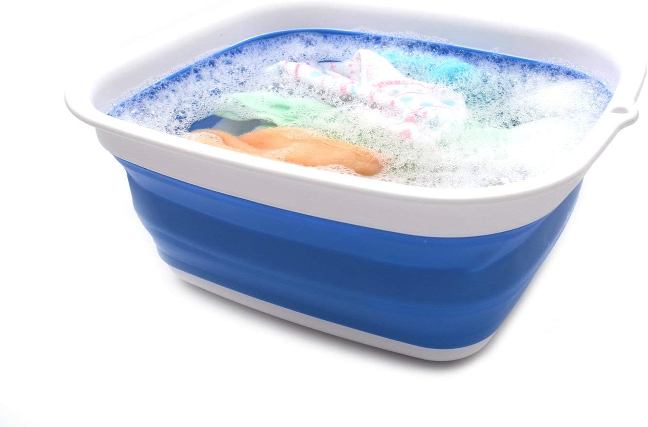 SAMMART 9.45L (2.5 Gallon) Collapsible Tub - Foldable Dish Tub - Portable Washing Basin - Space Saving Plastic Washtub (Grey, M)