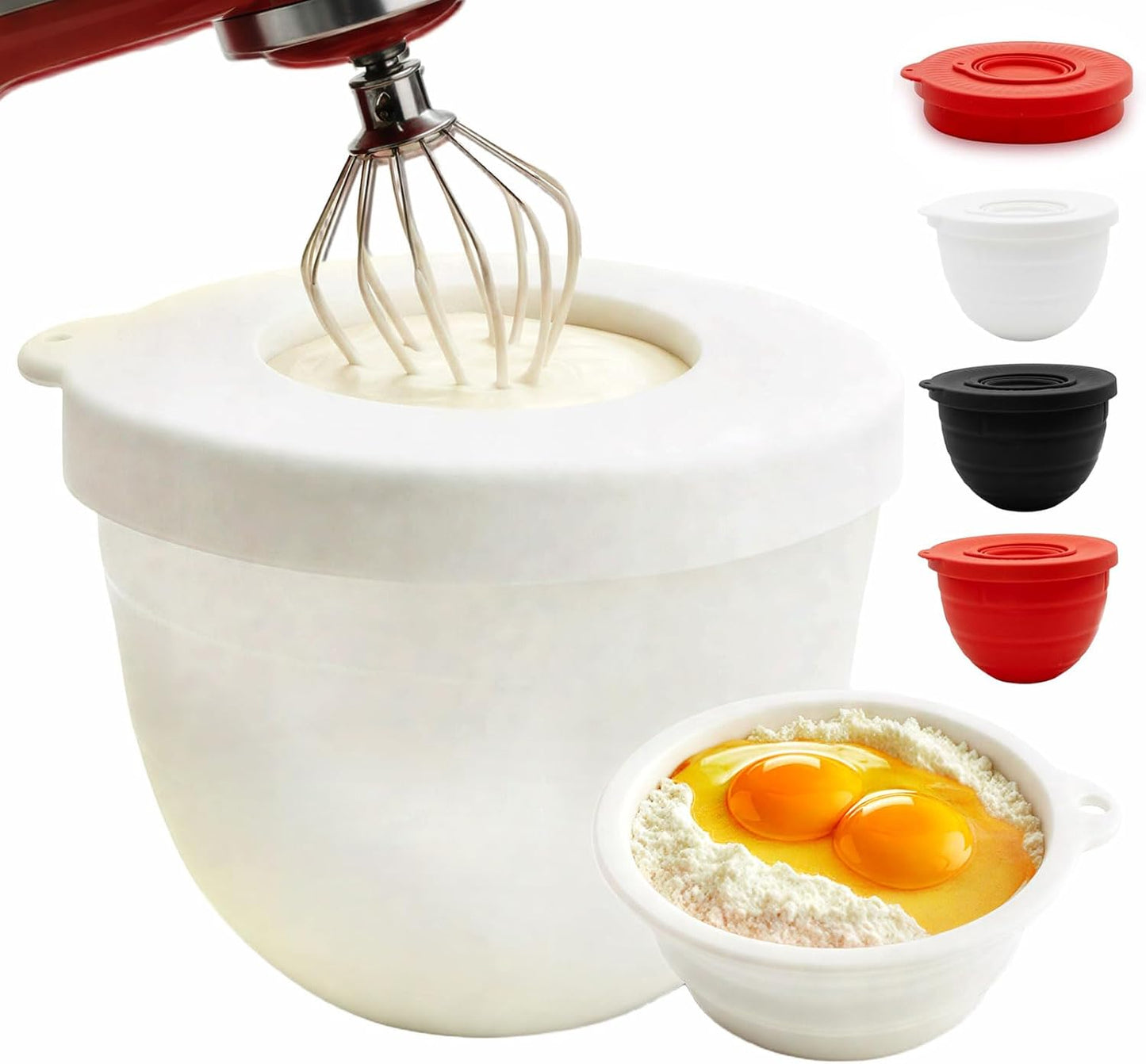 Silicone Bowl Liner for KitchenAid Mixer 4.5/5QT, Collapsible Mixing Bowl Insert with Airtight Lid, Food Grade Silicone KitchenAid Stand Mixer Bowl Liner, Heat Resistant, Dishwasher Safe, 1 (Black)