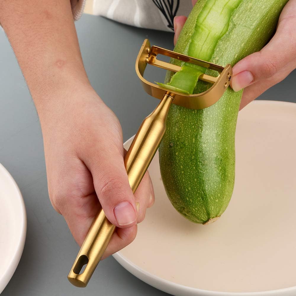Stainless Steel Vegetable Peeler Gold 2 Pieces, with Potato Eye Remover & Swiveling Twin Blades, Y Shaped Titan Potato Peeler for Fruit & Veggie, Dishwasher Safe