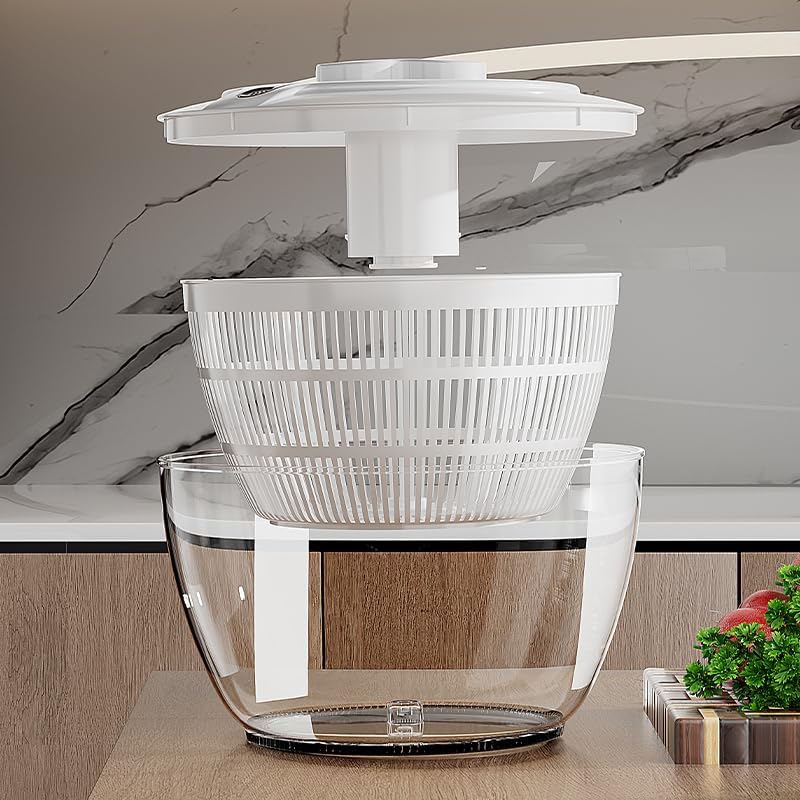 BREZINA Salad Spinner 6.3 QT with Easy Push Handle & Brake – Large Lettuce Dryer & Vegetable Washer, One-Handed Operation, BPA-Free Bowl & Colander for Salad, Fruits & Herbs – White