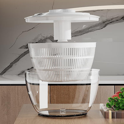 BREZINA Salad Spinner 6.3 QT with Easy Push Handle & Brake – Large Lettuce Dryer & Vegetable Washer, One-Handed Operation, BPA-Free Bowl & Colander for Salad, Fruits & Herbs – White