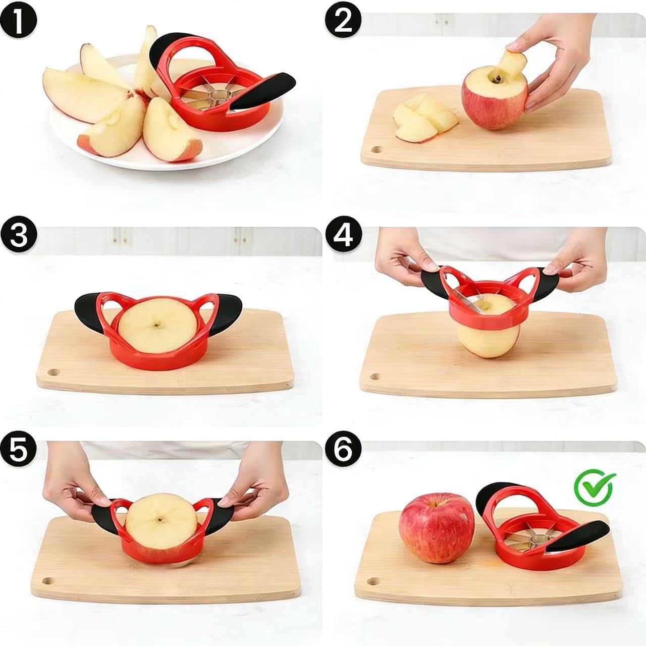 8 Blade Apple Slicer and Corer with Stainless Steel Blades Ergonomic Apple Cutter Quick Use Tool for Saving Time and Effort Red