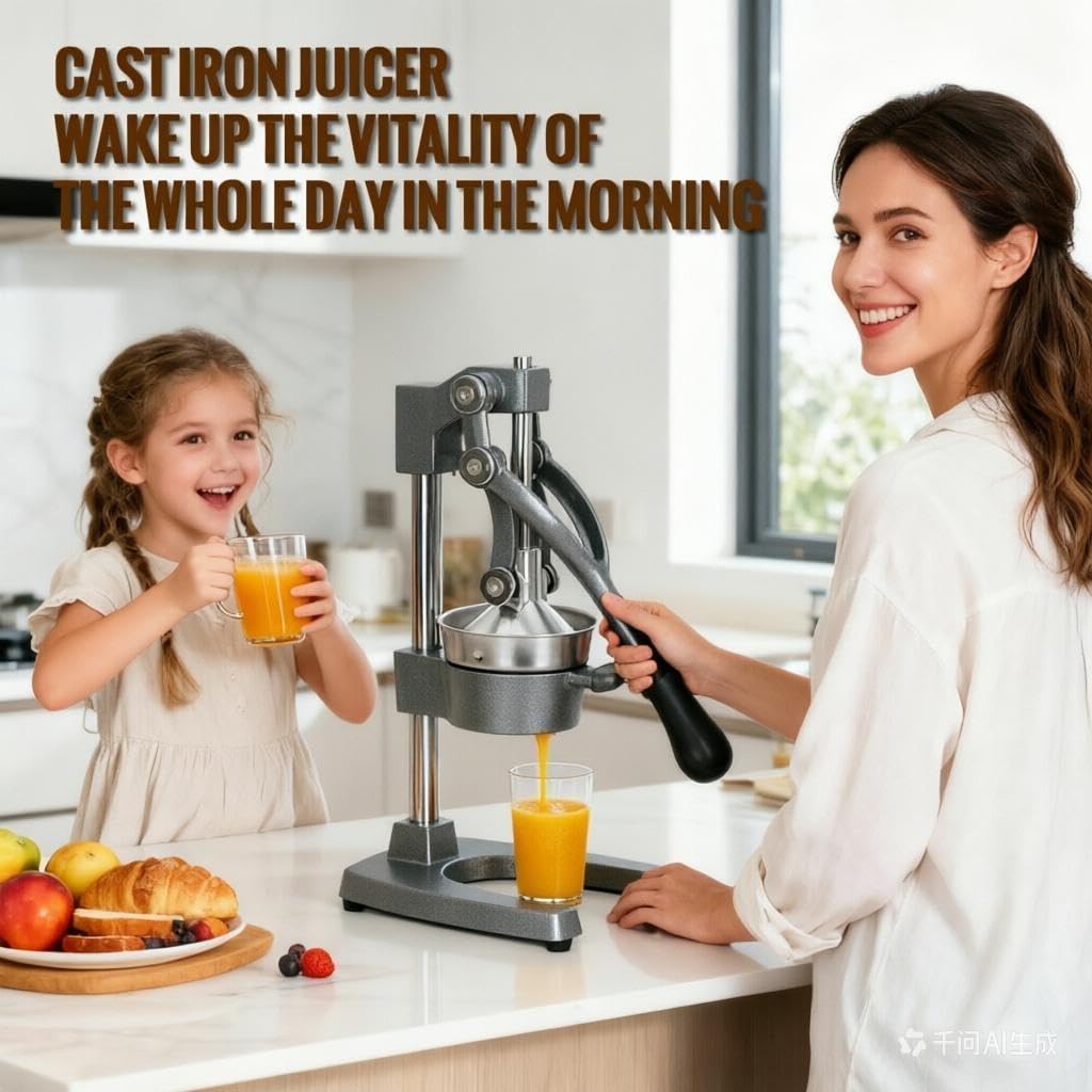 Cast Iron Juicer, Cast Iron Juicer Hand Press Heavy Duty for Squeeze Fresher Juice from Oranges, Lemons, Pomegranates, Effortless, Stable, Easy Clean for Home, Bar, Commercial Use