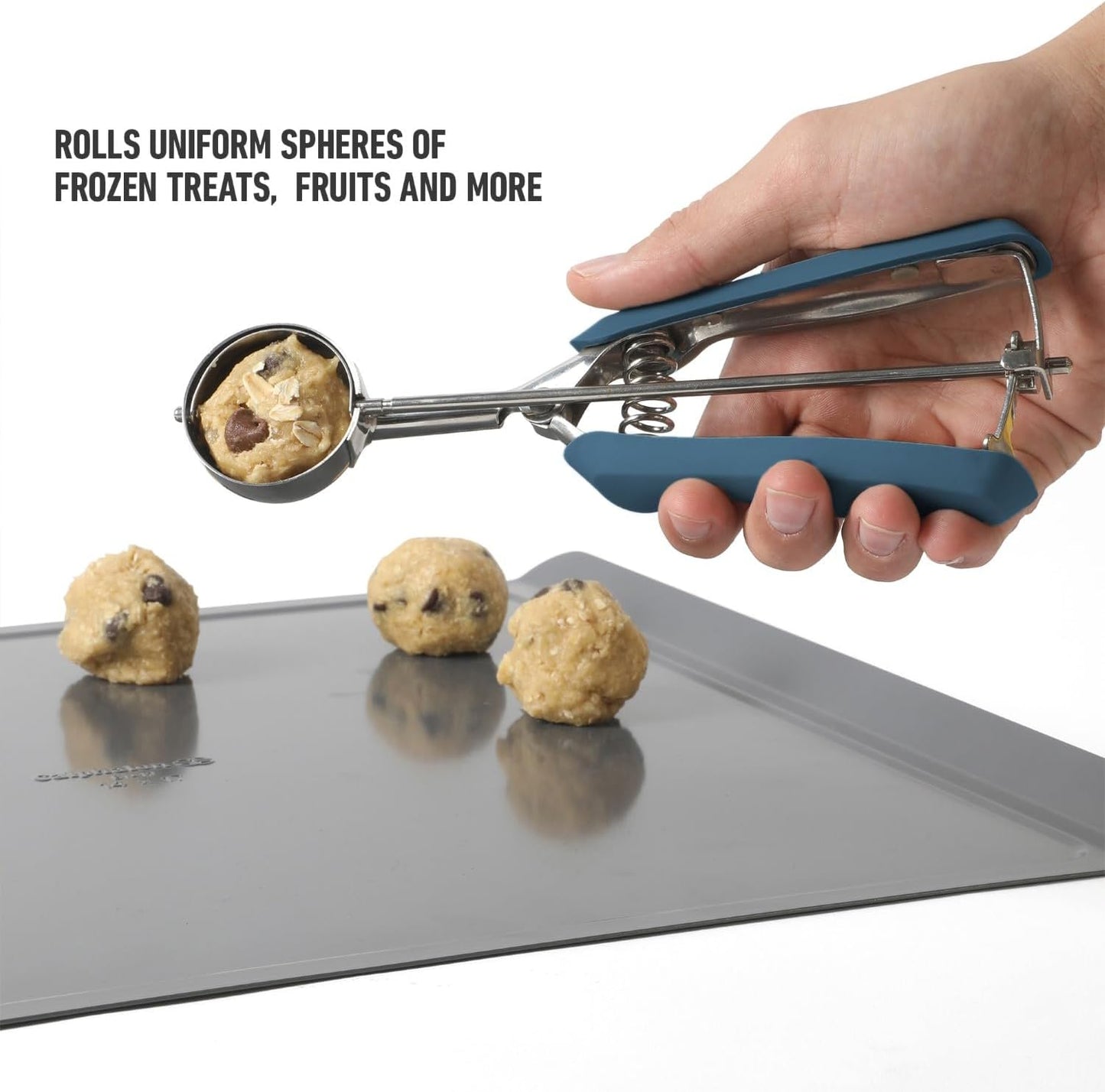 Calphalon Cookie Scoop, Stainless Steel Trigger Scoop for Cookie Dough, Ice Cream & Batter, Portion Control Kitchen Scoop with Release Mechanism, Taupe