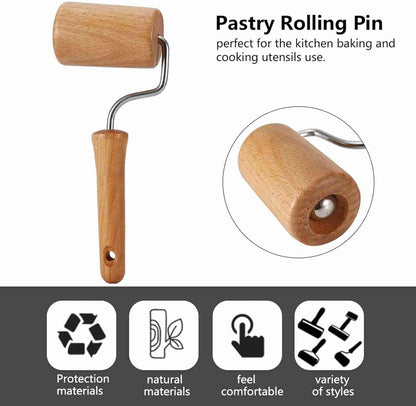 Small Rolling Pin, Pizza Dough Roller, Non Stick Wood Pastry Roller, Kitchen Wooden Rolling Pins for Baking Cooking Cookie Bread Tortilla Dumpling Fondant Clay (Style 2)
