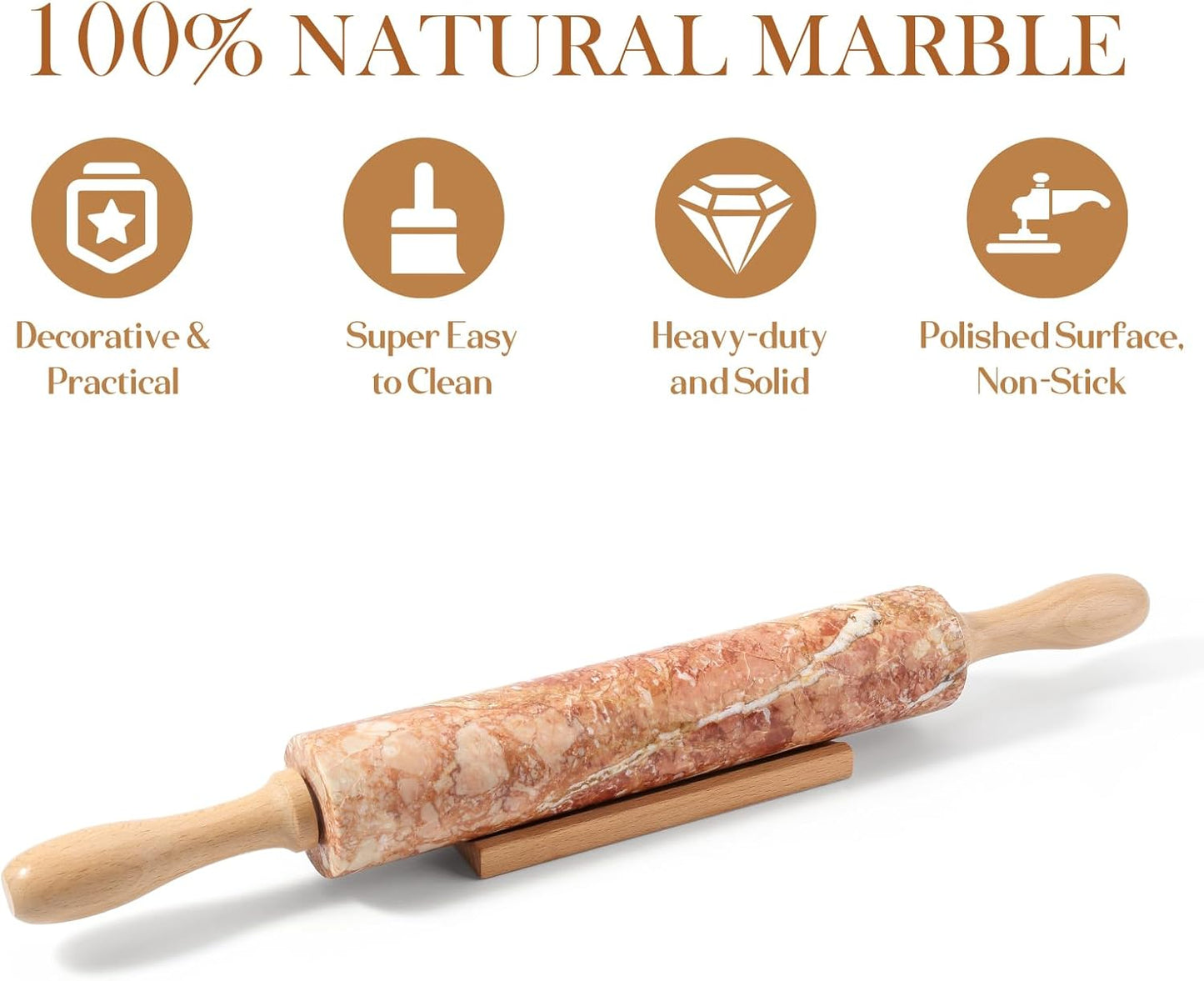 Koville African Natural Marble Rolling Pin, Non-Stick Polished Dough Roller, Pasta, Dumpling, Fondant, Pie Crust, Bread, Pizza Dough, Kitchen Baking Pastry Tools with Mat/Scraper（Namib Fantasy）