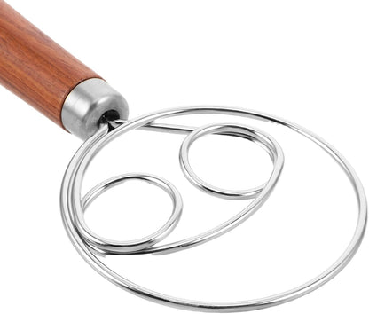 PRETYZOOM Danish Dough Whisk Stainless Steel Bread Mixing Tool with Wooden Handle for Sourdough Baking and Kitchen Cooking