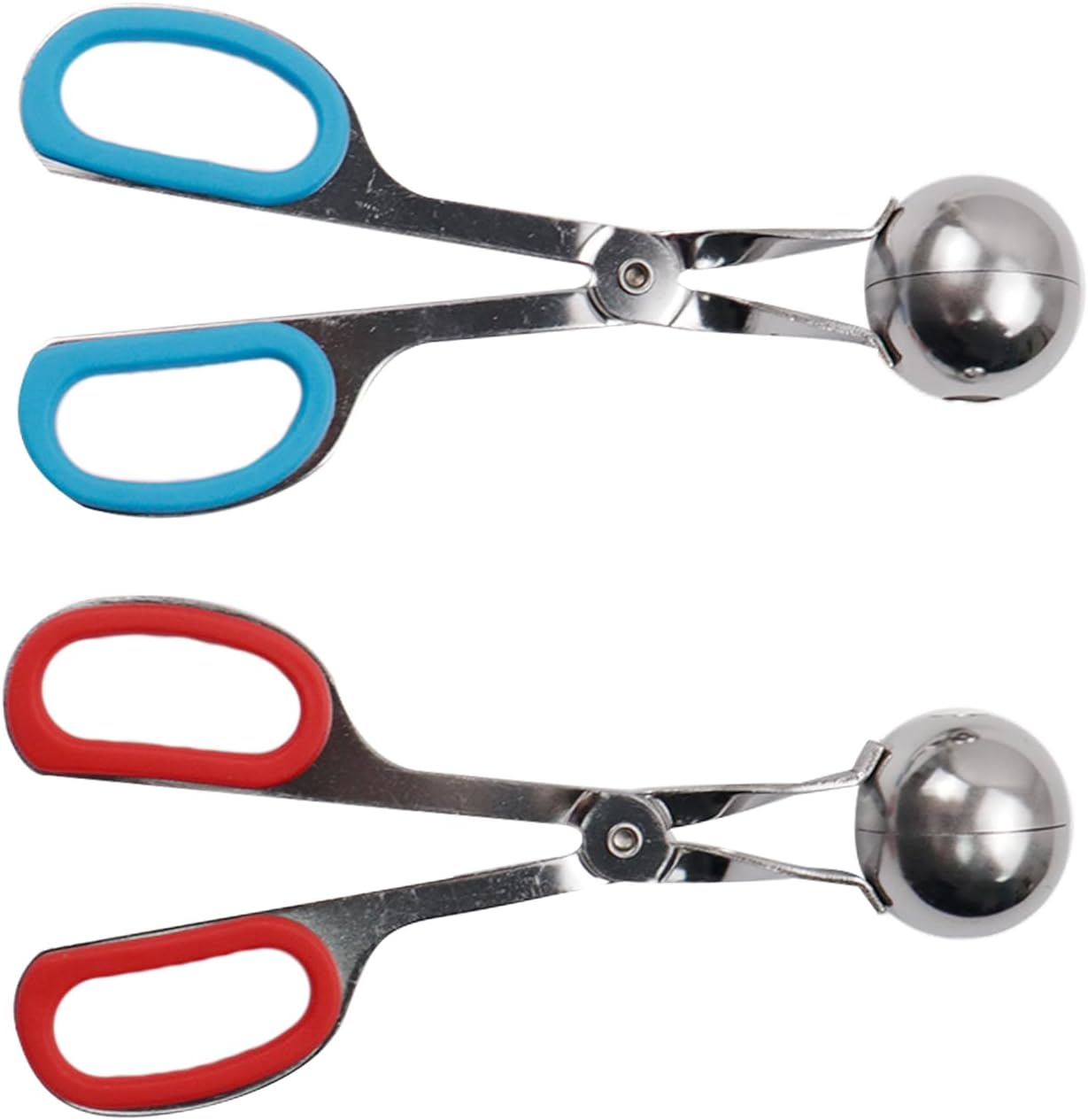 2Pcs Meatball Maker Tongs None-Stick Meatball Maker Stainless Steel Meat Ballers Scoop Ball Maker Ice Tongs for Meat, Cake Pop, Ice Cream Scoop, Fruit, Cookie Dough, Melon -Black & Red（M Size）