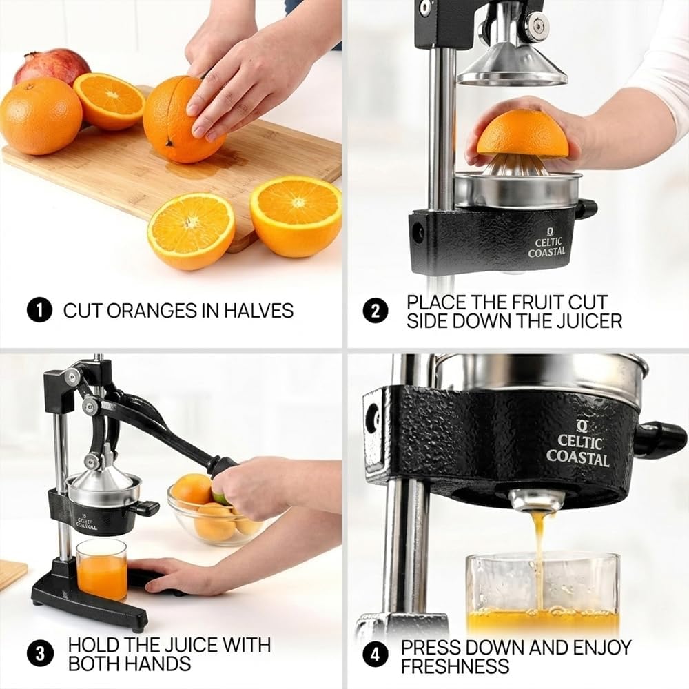 Cast Iron Juicer, Easy to Clean Heavy-Duty Manual Citrus Juicer, Manual Citrus Hand Press with a Stainless Steel Cup, Pomegranate, Orange Lemon Squeezer for Home Kitchens & Restaurants