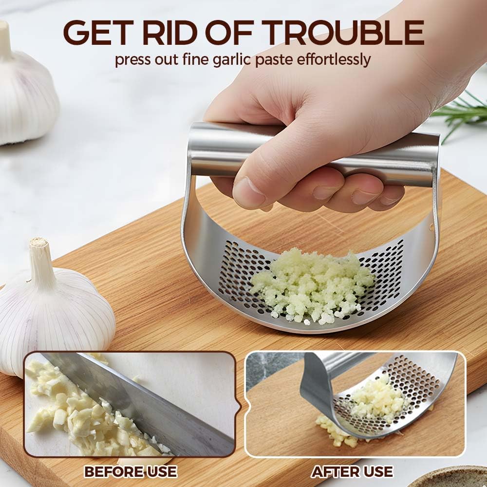 Stainless Steel Garlic Presser, 2026 New Garlic Press Rocker Heavy Duty Garlic Mincer, Portable Manual Press Tool Garlic Chopper for Smash Garlic Kitchen Tools (Rose Gold)