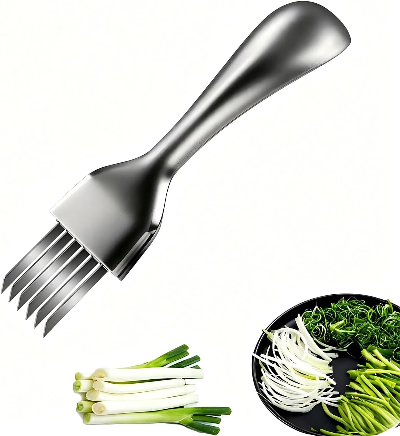 Stainless Steel Green Onion Slicer Cutter, Multifunctional Vegetable Shredder, Scallion Shred Silk Knife with Solid Handle for Garlic, Ginger, Herbs & Kitchen Meal Prep(6 Blades)