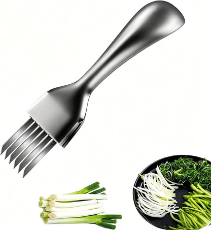 Stainless Steel Green Onion Slicer Cutter, Multifunctional Vegetable Shredder, Scallion Shred Silk Knife with Solid Handle for Garlic, Ginger, Herbs & Kitchen Meal Prep(6 Blades)