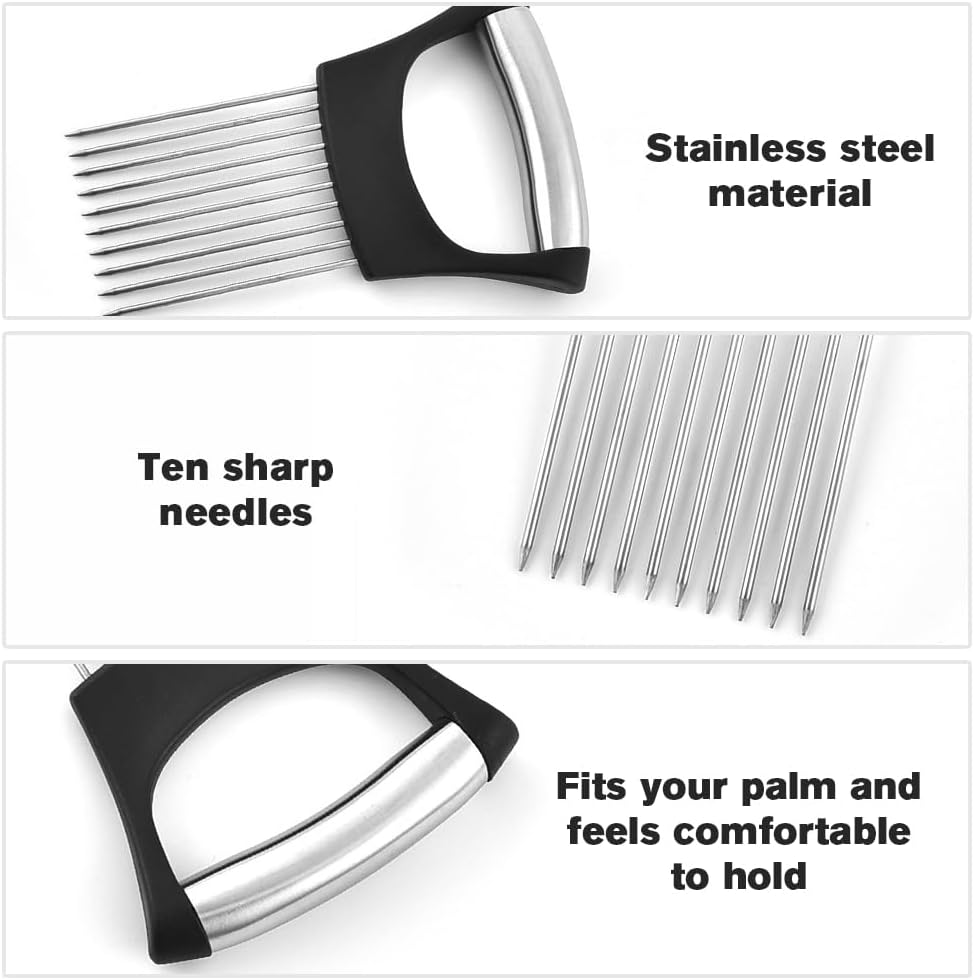 Stainless Steel Onion Holder, 2025 New Vegetable Holder for Slicing, Multifunctional for Fruits and Vegetables, Tool for Meat, Lemon, Onion, Potato, Tomato (2PCS)