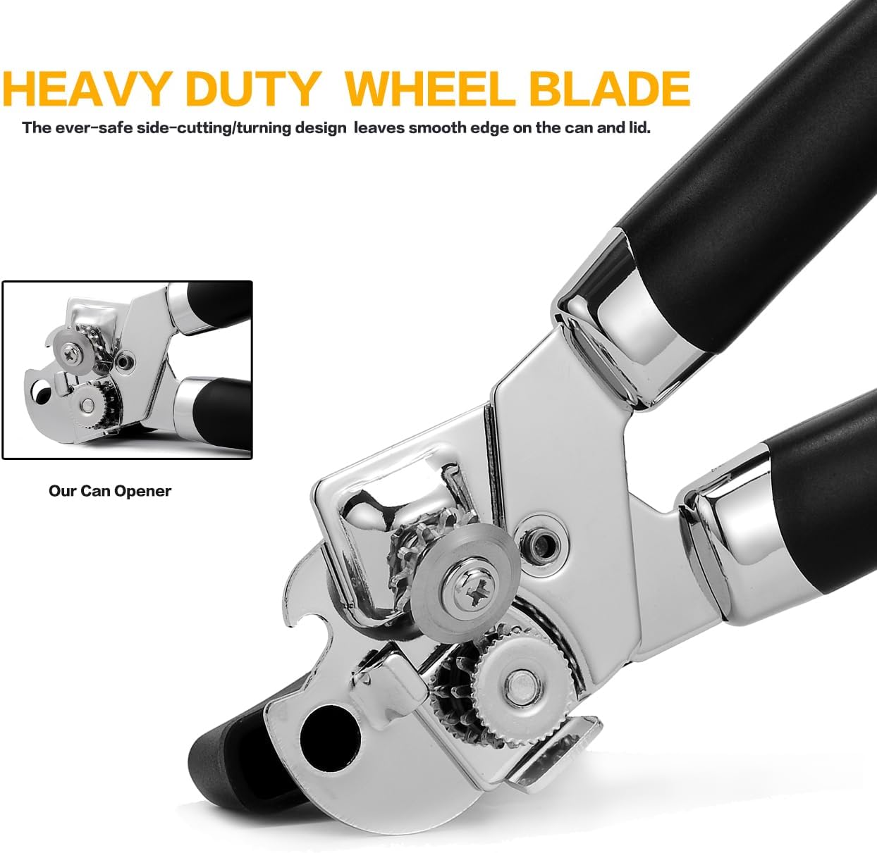 Can Opener, 3-In-1 Manual Can Openers, Cordless Tin Opener with Lids off Jar Opener and Bottle Opener in One, Smooth Edge and Heavy Duty Stainless Steel Sharp Blade