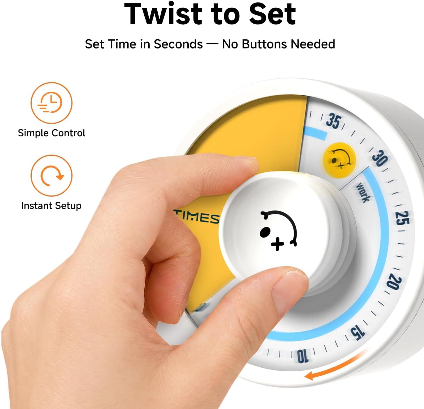 60-Minute Visual Timer, Twist to Set, Loud Battery-Powered Alarm, High-Visibility Rotary Countdown Dial for Kitchen, Work, Study & Time Management (Orange)