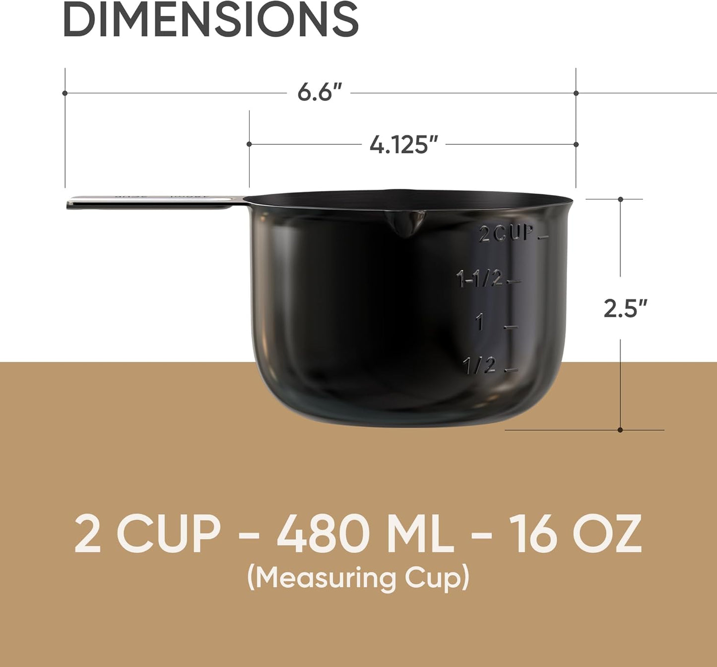 Color Up 2 Cup Measuring Cup, 480ml Stainless Steel Metal, Easy-Pour Spouts, Engraved Markings, Flat Base, Dishwasher Safe, for Dry and Liquid Ingredients