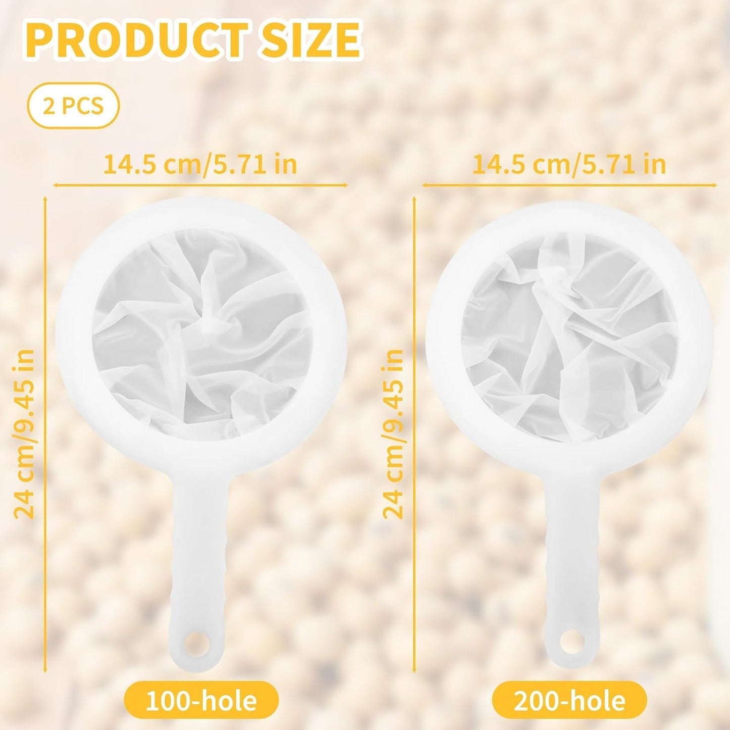 Nylon Mesh Strainer Set 2-Pack (100 & 200 Mesh), Ultra-Fine Plastic Sieve with Handle for Soy Milk Greek Yogurt Coffee & Juice, Reusable Kitchen Filter for Liquid Straining and Baking Supply Kit