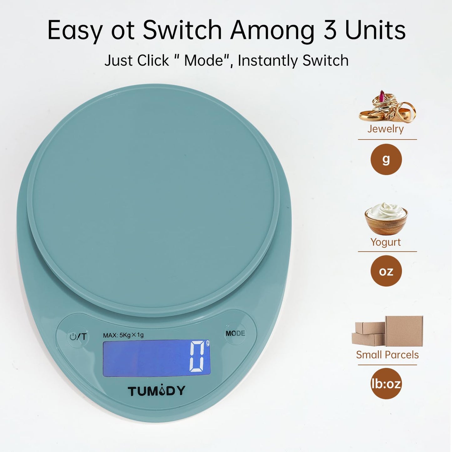 Small Digital Kitchen Scale Food - 11lb/5kg Kitchen Weight Scale with LCD Display for Weight Loss, Sourdough Bread, Baking, Cooking, Keto and Meal Prep, 1g Precision, Batteries Included, Blue
