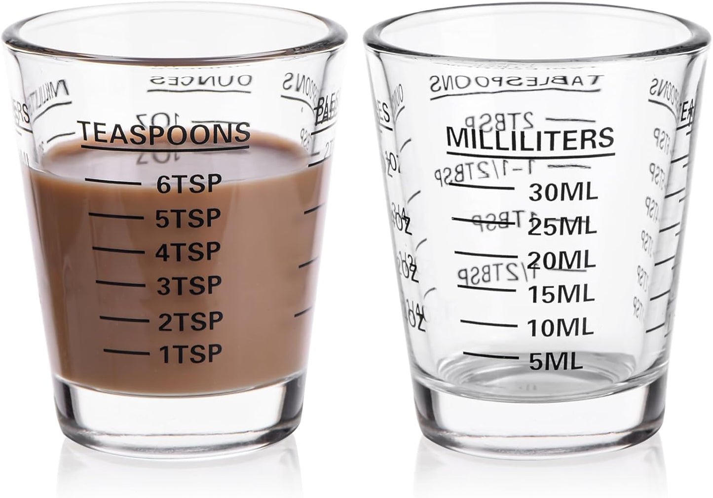 Measuring Cup Shot Glasses 2PACK Espresso Shot Glasses Liquid Heavy Glass 26-Incremental Measurement 1 OZ, 2 TBS, 6 TSP, 30 ML Kitchen Tools (Red)