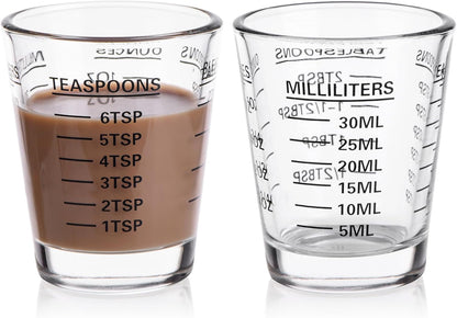 Measuring Cup Shot Glasses 2PACK Espresso Shot Glasses Liquid Heavy Glass 26-Incremental Measurement 1 OZ, 2 TBS, 6 TSP, 30 ML Kitchen Tools (Red)