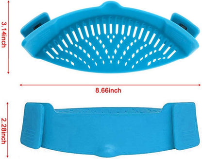 YANGG Clip-On Silicone Snap Strainer,Pasta Strainer for Spaghetti Pasta Ground Beef Grease for Most of Bowls and Pots,Food Grade Strainer,With 1pcs Hot Pads Heat-resistant (Light Blue)